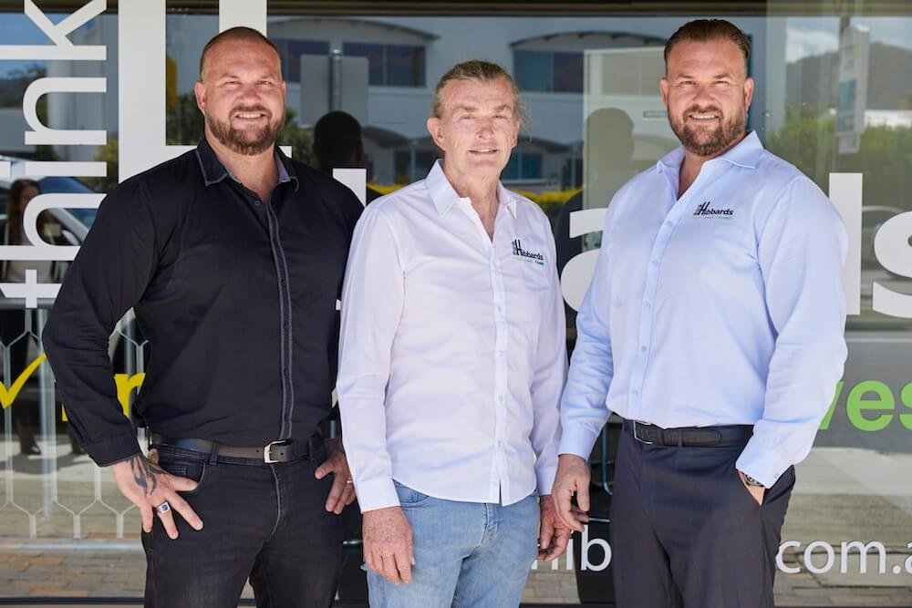 bruce hibbard with sons michael and josh hibbard standing outside hibbard homes coffs harbour Hibbard Homes is a Family run business with Bruce Hibbard and his two sons Michael and Jon